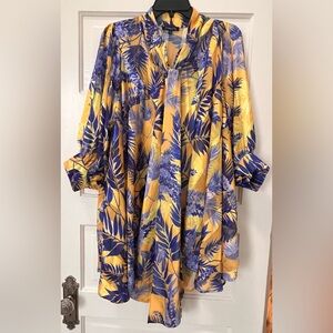 Vibrant yellow & blue flowy mini dress. CQbyCQ. Women’s Size Small.